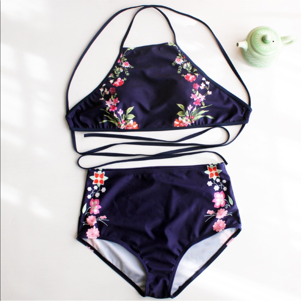 Kyra high waist Floral Navy swimsuit - Picture 3 of 5